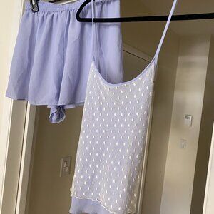 Josie By Natori Lavender w/ White Polka Dots Mesh Pajama Set